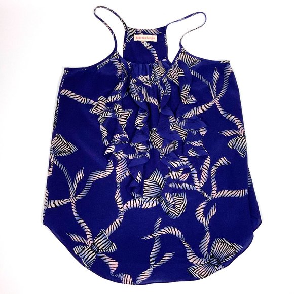 Rebecca Taylor Bow Print Ruffle Silk Tank Top  Sz 4 - Picture 5 of 16